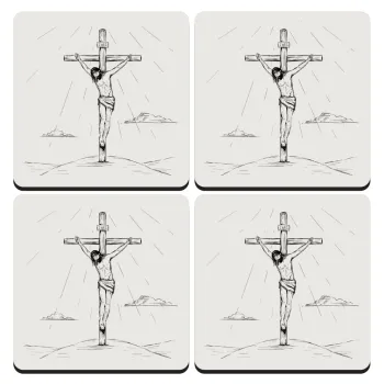 Jesus Christ , ΣΕΤ 4 Σουβέρ ξύλινα τετράγωνα (9cm)