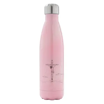 Jesus Christ , Μεταλλικό παγούρι θερμός Ροζ Ιριδίζον (Stainless steel), διπλού τοιχώματος, 500ml