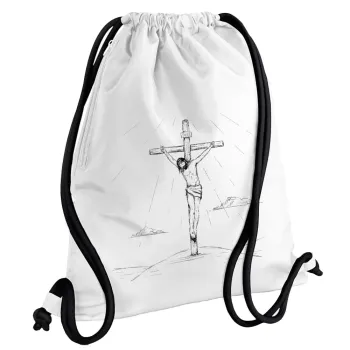 Jesus Christ , Backpack pouch GYMBAG white, with pocket (40x48cm) & thick cords