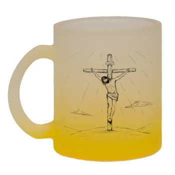 Jesus Christ , Κούπα γυάλινη δίχρωμη με βάση το κίτρινο ματ, 330ml