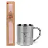 Easter Set, metallic thermal cup (300ml) & aromatic flat Easter candle (30cm) (PINK)