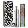 Easter Set, metallic stainless thermos flask (500ml) & scented flat Easter candle (30cm) (GRAY)