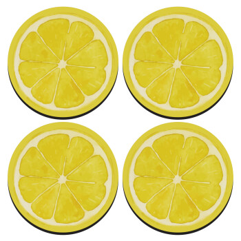 Lemon, SET of 4 round wooden coasters (9cm)