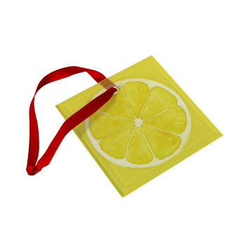Lemon, Χριστουγεννιάτικο στολίδι γυάλινο τετράγωνο 9x9cm