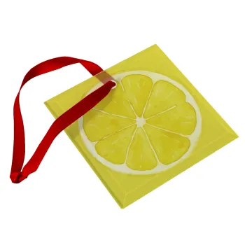 Lemon, Christmas ornament, glass square ornament 9x9cm