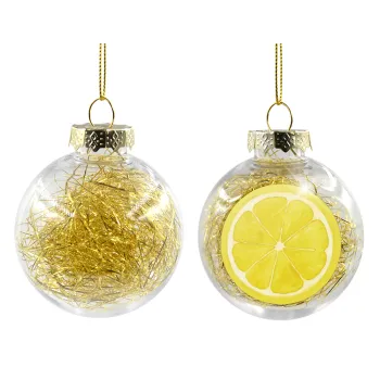 Lemon, Transparent Christmas tree ball ornament with gold filling 8cm
