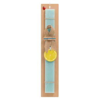 Lemon, Easter Set, wooden keychain & aromatic flat Easter candle (30cm) (TURQUOISE)