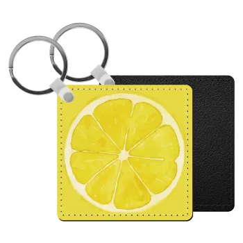 Lemon, Μπρελόκ Δερματίνη, τετράγωνο ΜΑΥΡΟ (5x5cm)