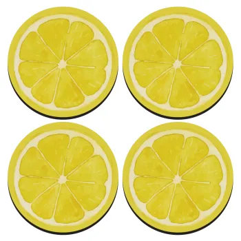 Λεμόνι, ΣΕΤ 4 Σουβέρ ξύλινα στρογγυλά (9cm)
