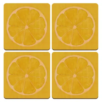 Λεμόνι, ΣΕΤ x4 Σουβέρ ξύλινα τετράγωνα plywood (9cm)