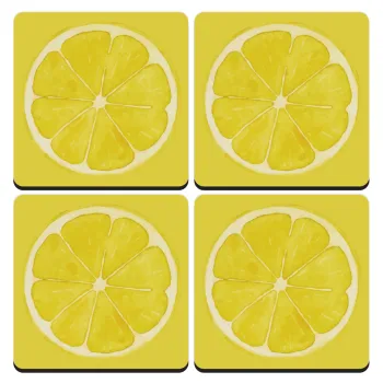 Λεμόνι, ΣΕΤ 4 Σουβέρ ξύλινα τετράγωνα (9cm)