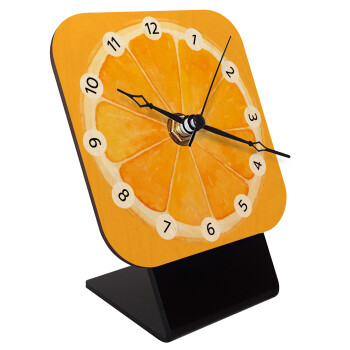 Orange, Quartz Table clock in natural wood (10cm)