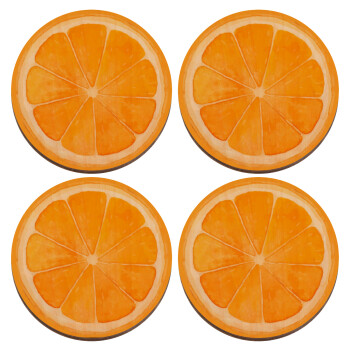Orange, ΣΕΤ x4 Σουβέρ ξύλινα στρογγυλά plywood (9cm)
