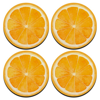 Orange, SET of 4 round wooden coasters (9cm)