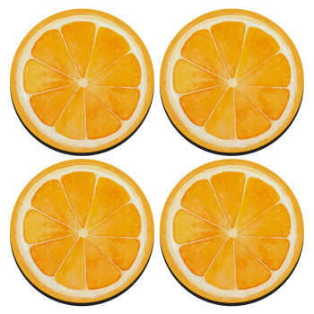 Πορτοκάλι, ΣΕΤ 4 Σουβέρ ξύλινα στρογγυλά (9cm)