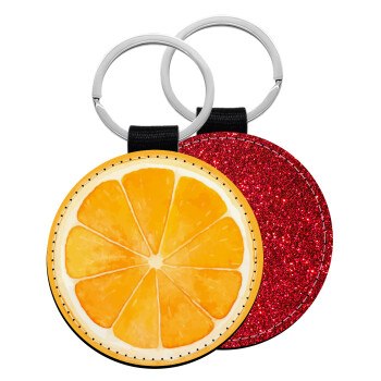 Orange, Μπρελόκ Δερματίνη, στρογγυλό ΚΟΚΚΙΝΟ (5cm)