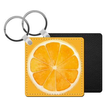 Orange, Μπρελόκ Δερματίνη, τετράγωνο ΜΑΥΡΟ (5x5cm)