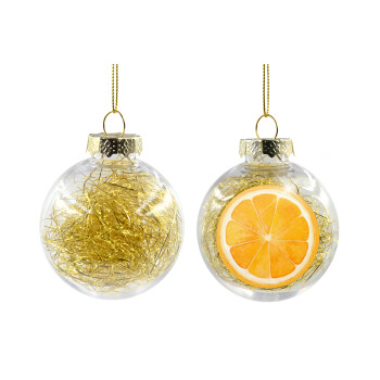 Orange, Transparent Christmas tree ball ornament with gold filling 8cm