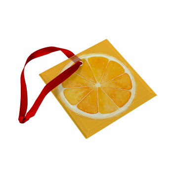 Orange, Χριστουγεννιάτικο στολίδι γυάλινο τετράγωνο 9x9cm