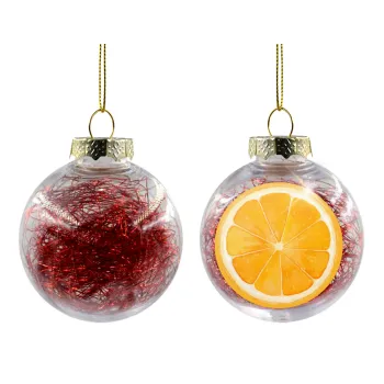 Orange, Transparent Christmas tree ball ornament with red filling 8cm