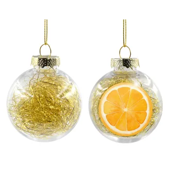 Orange, Transparent Christmas tree ball ornament with gold filling 8cm