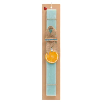 Orange, Easter Set, wooden keychain & aromatic flat Easter candle (30cm) (TURQUOISE)