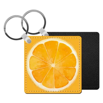 Orange, Μπρελόκ Δερματίνη, τετράγωνο ΜΑΥΡΟ (5x5cm)