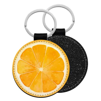 Orange, Μπρελόκ Δερματίνη, στρογγυλό ΜΑΥΡΟ (5cm)