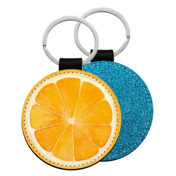 Orange, Μπρελόκ Δερματίνη, στρογγυλό ΜΠΛΕ (5cm)