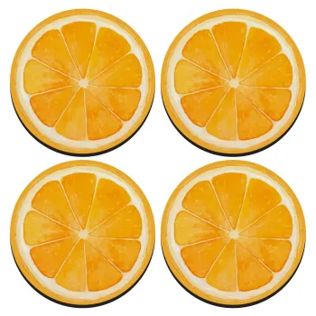 Πορτοκάλι, ΣΕΤ 4 Σουβέρ ξύλινα στρογγυλά (9cm)