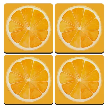 Πορτοκάλι, ΣΕΤ 4 Σουβέρ ξύλινα τετράγωνα (9cm)