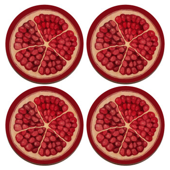 pomegranate, ΣΕΤ x4 Σουβέρ ξύλινα στρογγυλά plywood (9cm)