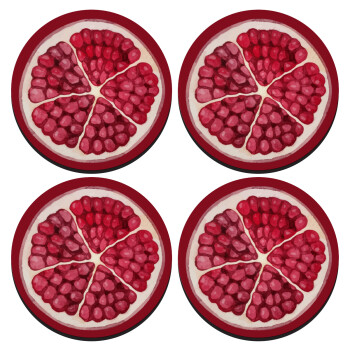 pomegranate, SET of 4 round wooden coasters (9cm)