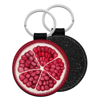 Ρόδι, Μπρελόκ Δερματίνη, στρογγυλό ΜΑΥΡΟ (5cm)