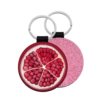 pomegranate, Μπρελόκ Δερματίνη, στρογγυλό ΡΟΖ (5cm)