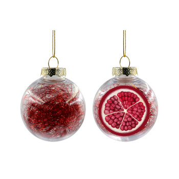 Ρόδι, Στολίδι Χριστουγεννιάτικη μπάλα δένδρου διάφανη με κόκκινο γέμισμα 8cm