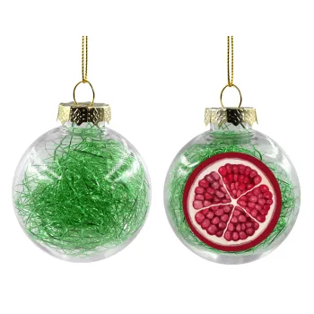 Ρόδι, Στολίδι Χριστουγεννιάτικη μπάλα δένδρου διάφανη με πράσινο γέμισμα 8cm