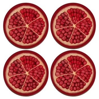 pomegranate, ΣΕΤ x4 Σουβέρ ξύλινα στρογγυλά plywood (9cm)