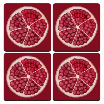 Ρόδι, ΣΕΤ 4 Σουβέρ ξύλινα τετράγωνα (9cm)