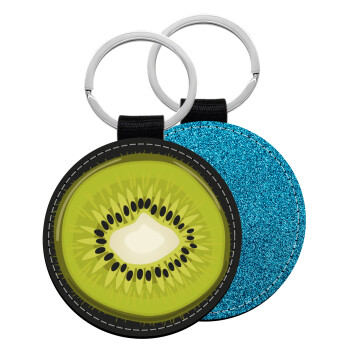 Kiwi, Μπρελόκ Δερματίνη, στρογγυλό ΜΠΛΕ (5cm)