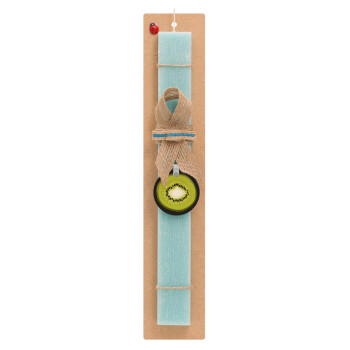 Kiwi, Easter Set, wooden keychain & aromatic flat Easter candle (30cm) (TURQUOISE)