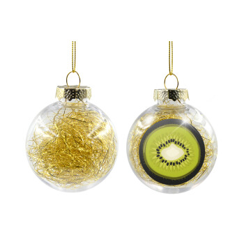 Kiwi, Transparent Christmas tree ball ornament with gold filling 8cm