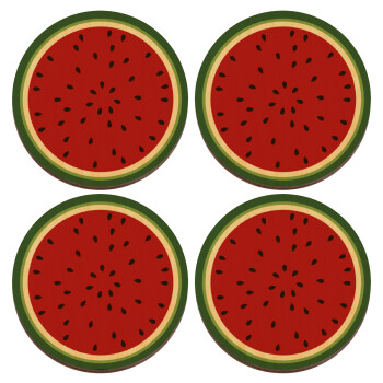 Watermelon, ΣΕΤ x4 Σουβέρ ξύλινα στρογγυλά plywood (9cm)