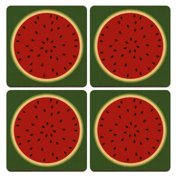 Watermelon, ΣΕΤ x4 Σουβέρ ξύλινα τετράγωνα plywood (9cm)