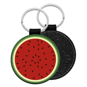 Καρπούζι, Μπρελόκ Δερματίνη, στρογγυλό ΜΑΥΡΟ (5cm)