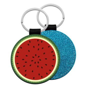 Watermelon, Μπρελόκ Δερματίνη, στρογγυλό ΜΠΛΕ (5cm)