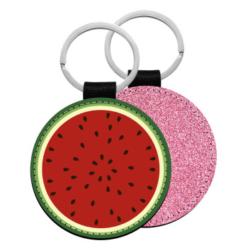 Watermelon, Μπρελόκ Δερματίνη, στρογγυλό ΡΟΖ (5cm)