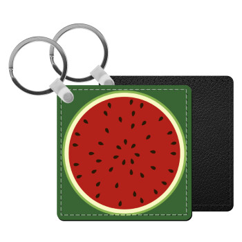 Watermelon, Μπρελόκ Δερματίνη, τετράγωνο ΜΑΥΡΟ (5x5cm)