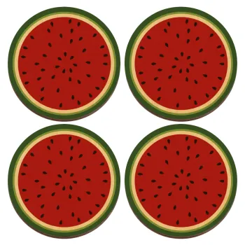 Watermelon, ΣΕΤ x4 Σουβέρ ξύλινα στρογγυλά plywood (9cm)