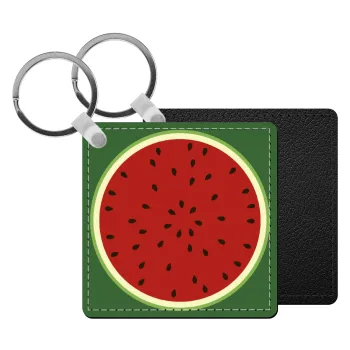 Watermelon, Μπρελόκ Δερματίνη, τετράγωνο ΜΑΥΡΟ (5x5cm)